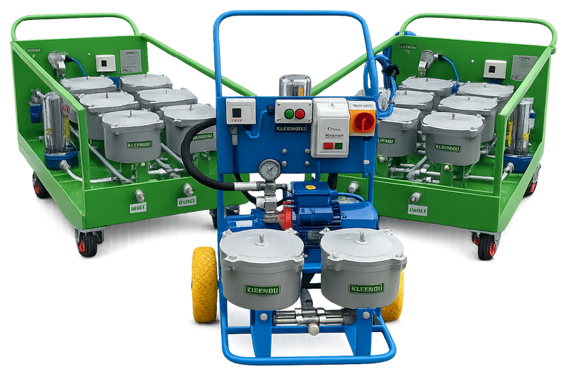 KLEENOIL Mobile/Static fine filtration Systems to remove contaminant and water from oils and diesel fuels