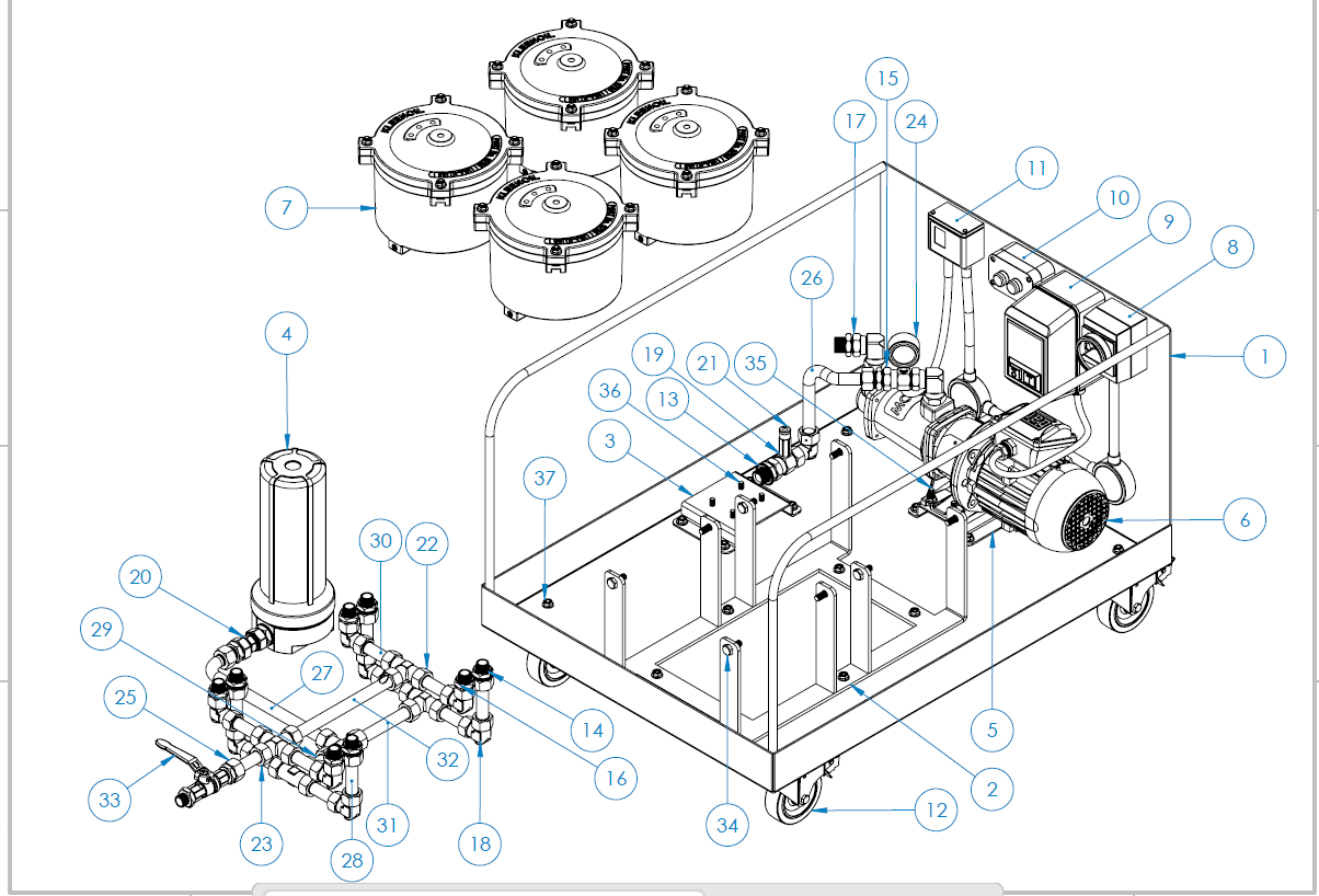 Kleenoil By-pass Filtration System MS4 - C/W M10 Micromag Oil purification cart.